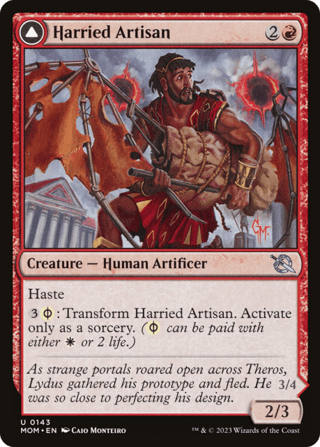Harried Artisan // Phyrexian Skyflayer (143) — March of the Machine