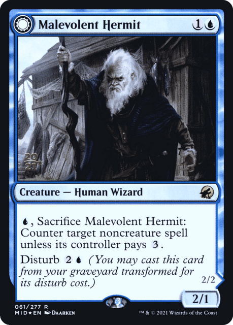 Malevolent Hermit // Benevolent Geist (61) — Innistrad: Midnight Hunt Promos