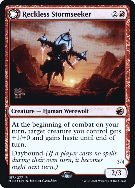 Reckless Stormseeker // Storm-Charged Slasher (157) — Innistrad: Midnight Hunt Promos
