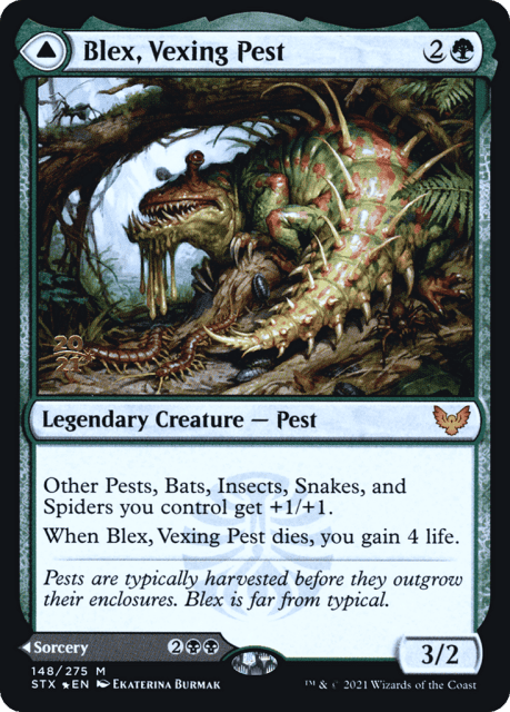 Blex, Vexing Pest // Search for Blex (148) — Strixhaven: School of Mages Promos
