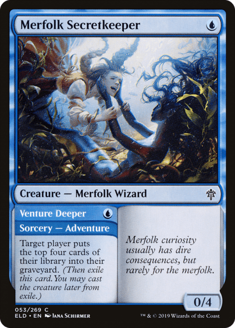 Merfolk Secretkeeper // Venture Deeper (53) — Throne of Eldraine