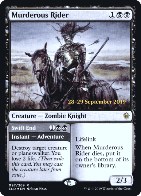 Murderous Rider // Swift End (97) — Throne of Eldraine Promos