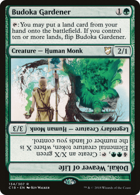 Budoka Gardener // Dokai, Weaver of Life (134) — Commander 2018