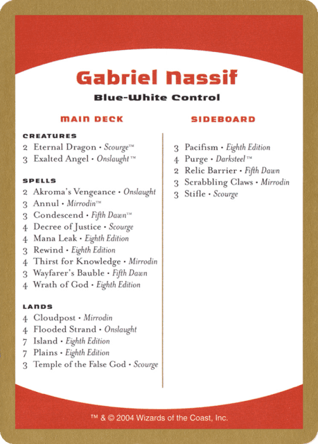 Gabriel Nassif Decklist (gn0b) — World Championship Decks 2004