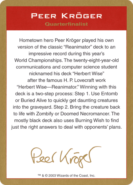Peer Kröger Bio (pk0a) — World Championship Decks 2003