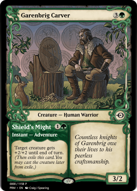 Garenbrig Carver // Shield's Might (78782) — Magic Online Promos