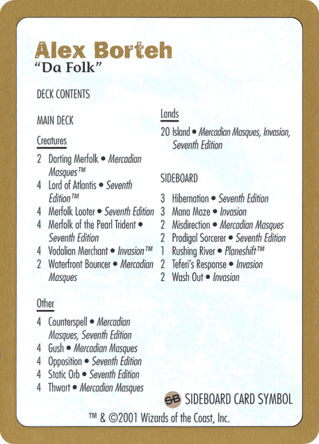 Alex Borteh Decklist (ab0b) — World Championship Decks 2001