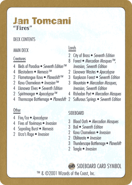 Jan Tomcani Decklist (jt0b) — World Championship Decks 2001