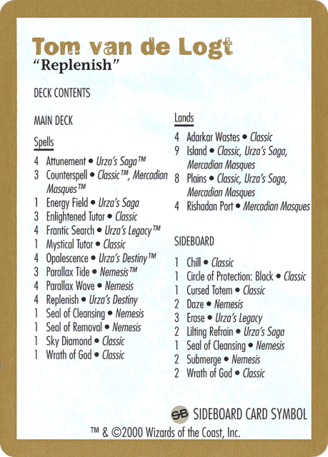Tom van de Logt Decklist (2000) (tvdl0b) — World Championship Decks 2000
