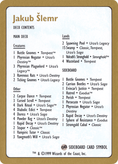 Jakub Šlemr Decklist (1999) (js0b) — World Championship Decks 1999