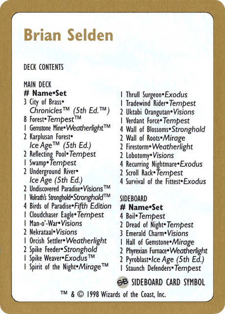 Brian Selden Decklist (bs0b) — World Championship Decks 1998