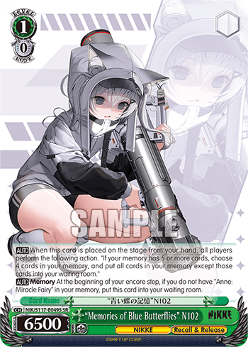 “Memories of Blue Butterflies” N102 (Holo) (NIK/S117-E049S) — Booster Pack GODDESS OF VICTORY: NIKKE