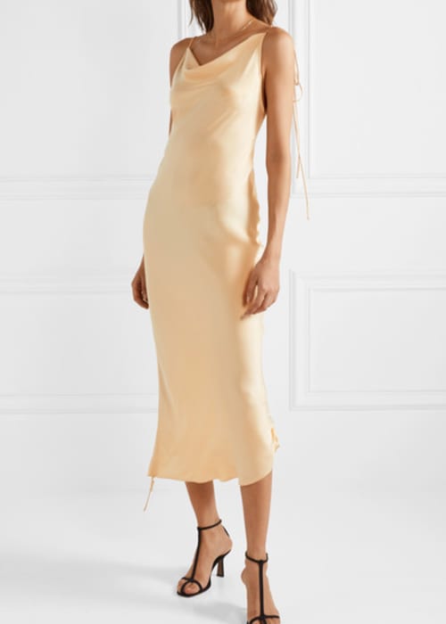 orseund iris ruched satin dress