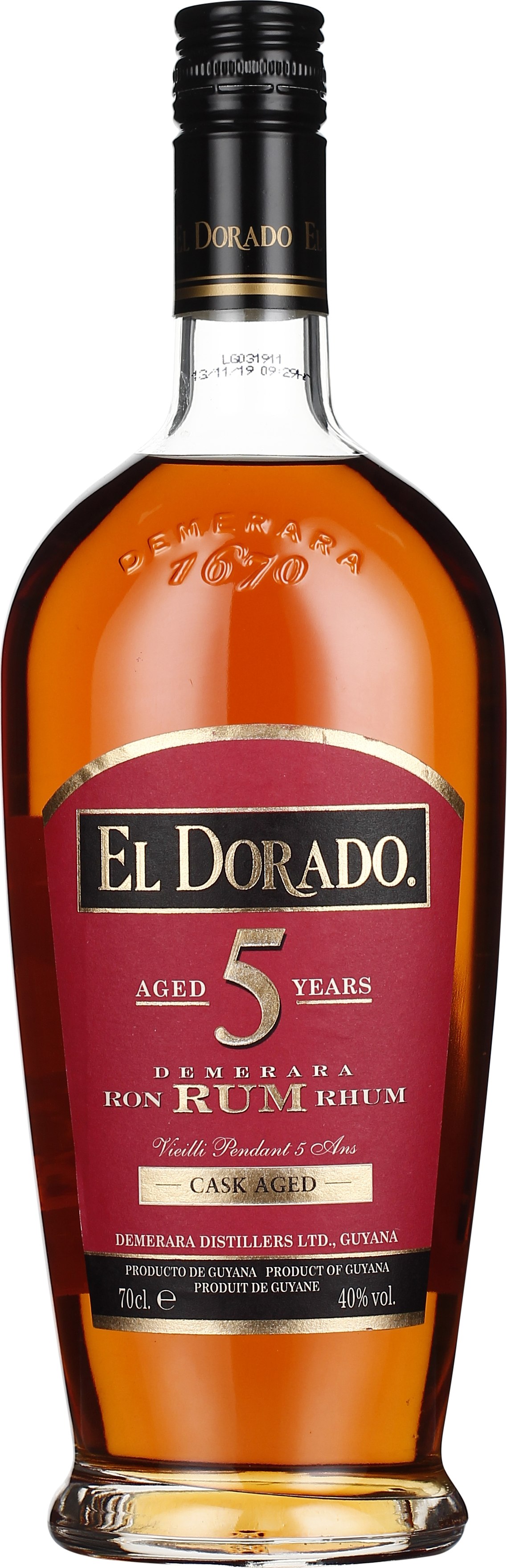 Drankdozijn El Dorado 5 years Dark Cask Aged 70CL aanbieding