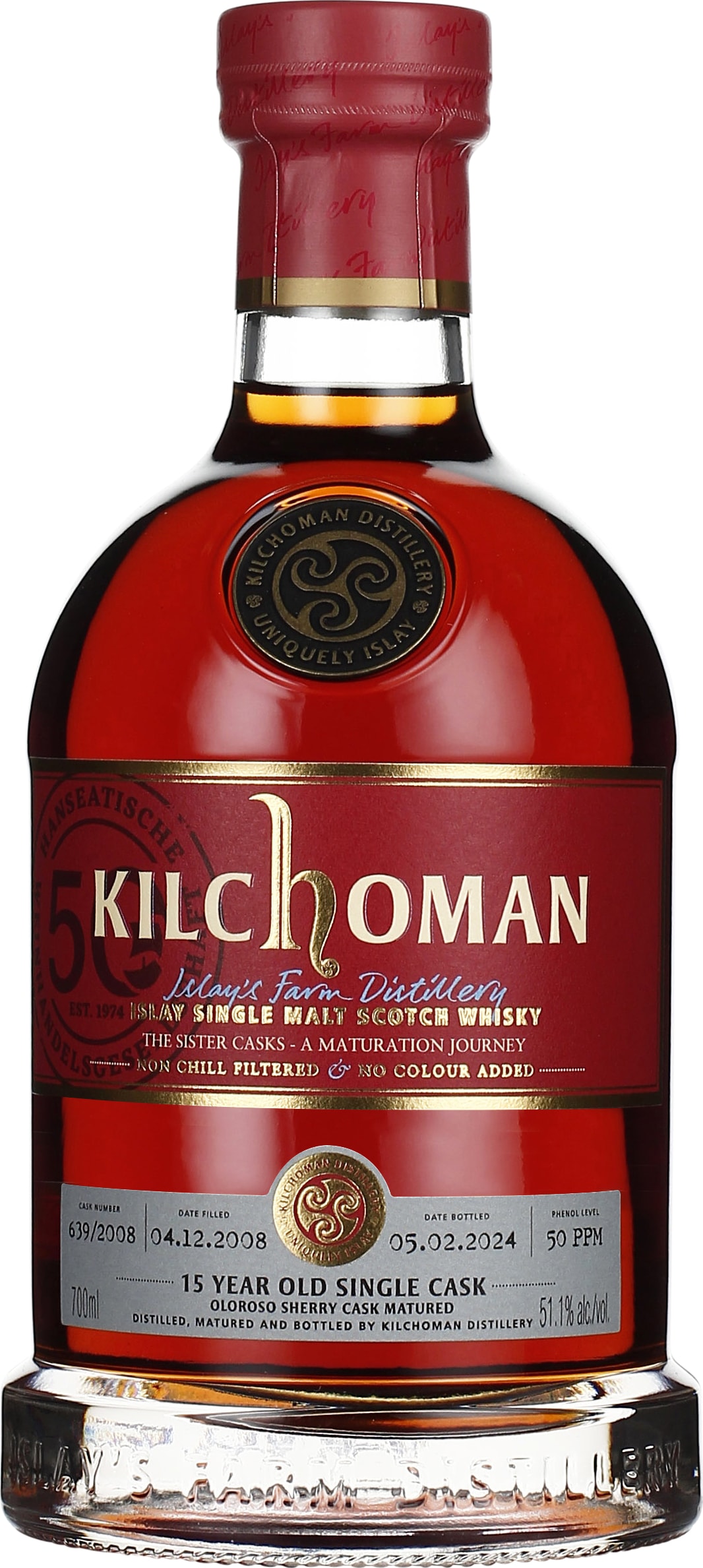 Drankdozijn Kilchoman 15 years 2008 Oloroso Sherry Cask 639 70CL aanbieding