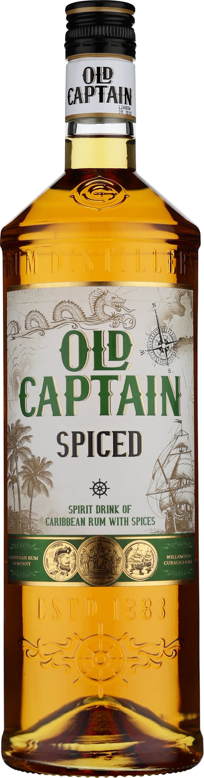 Drankdozijn Old Captain Caribbean Spiced Rum 1LTR aanbieding