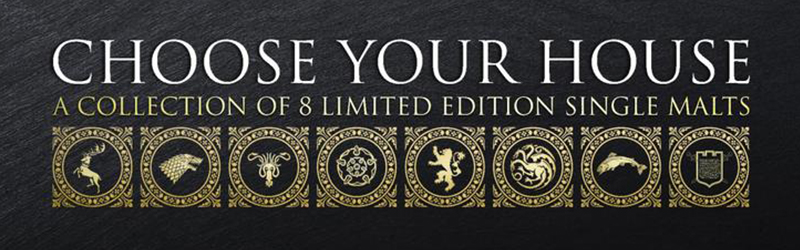 De totale Game of Thrones whiskyserie bestaat uit acht flessen
