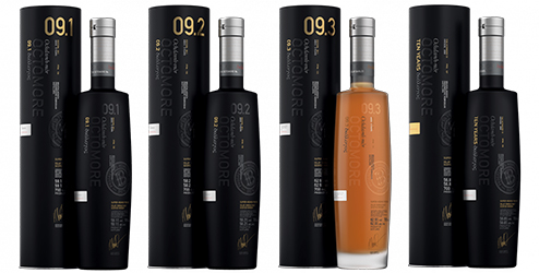 De Octomore Dialogos serie bestaat uit vier flessen: 9.1, 9.2, 9.3 & een 10 jaar oude whisky
