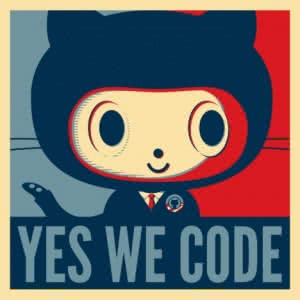 Un dessin représentant une chimère chat/poulpe, pasticheant la campagne « Yes We Can » de Barack Obama