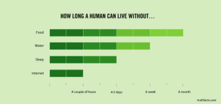 Un schéma humoristique comparant la durée pendant laquelle un humain peut se passer de choses essentielles comme manger, boire… et avoir accès à Internet