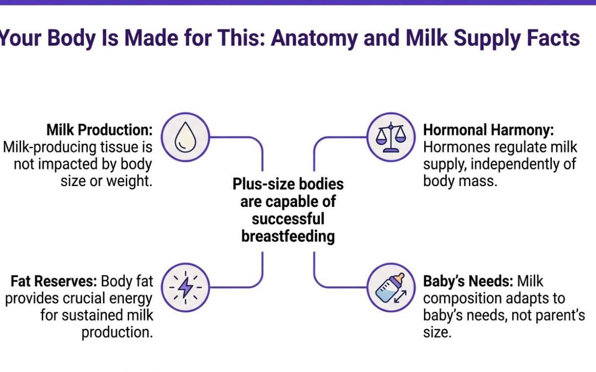 An infographic titled Your Body Is Made for This, explaining why plus-size bodies support successful breastfeeding.