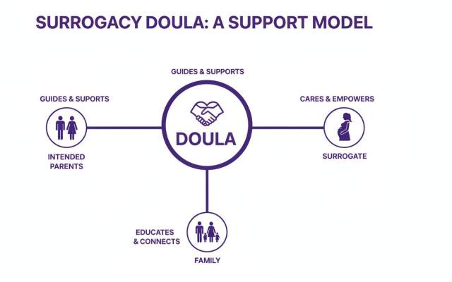 A diagram illustrates a surrogacy doula