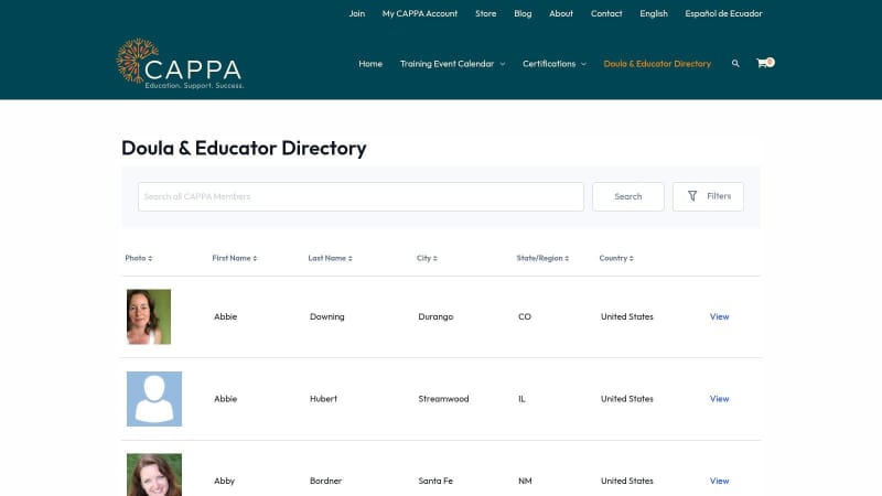 CAPPA – Doula & Educator Directory