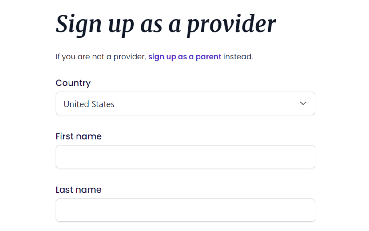 Provider Sign up Page on Bornbir