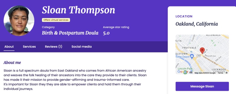 Sloan Thompson, Doula
