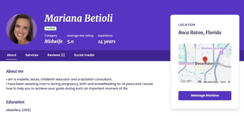 Mariana Betioli, Midwife from Florida