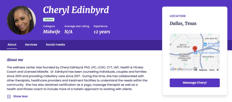 Profile of Cheryl Edinbyrd, Midwife from Texas