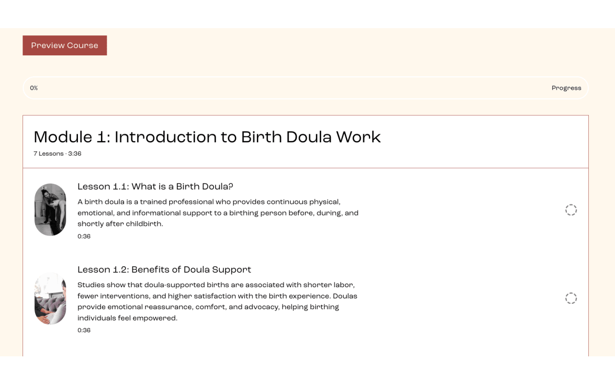 DNT Network Birth Doula Online Certification Course