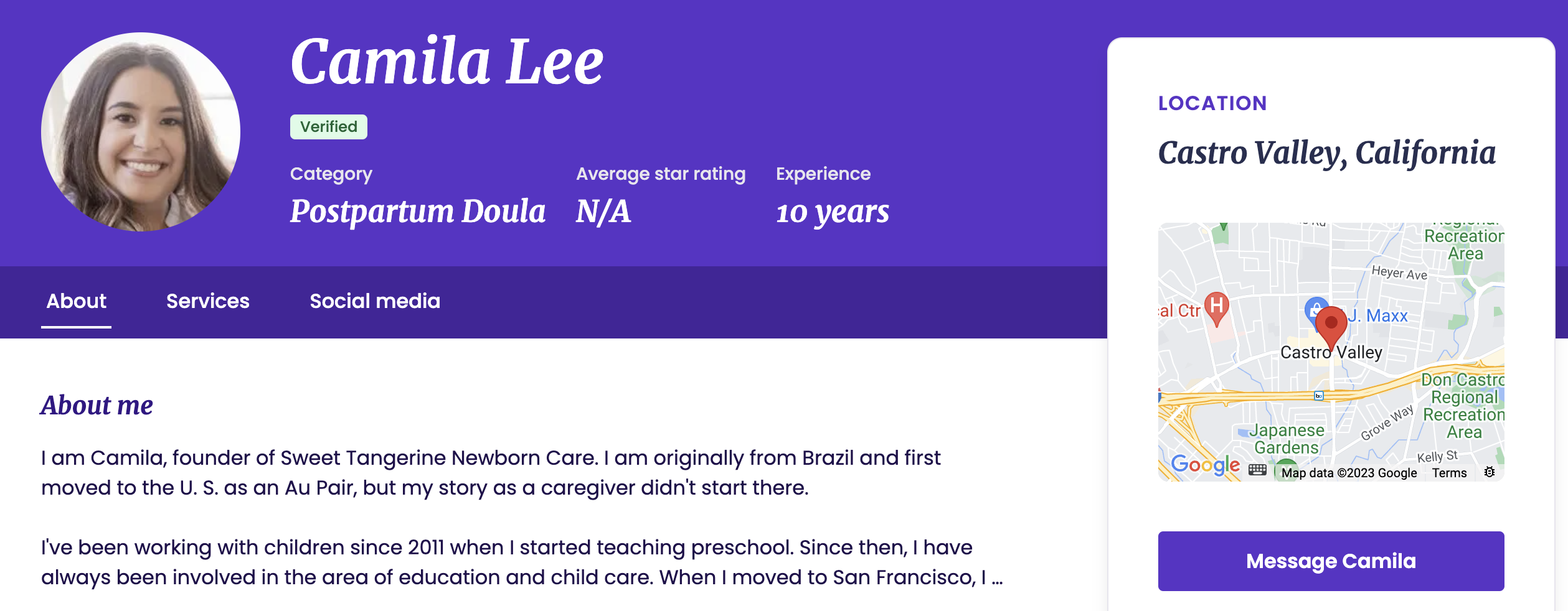 Camila Lee, Doula