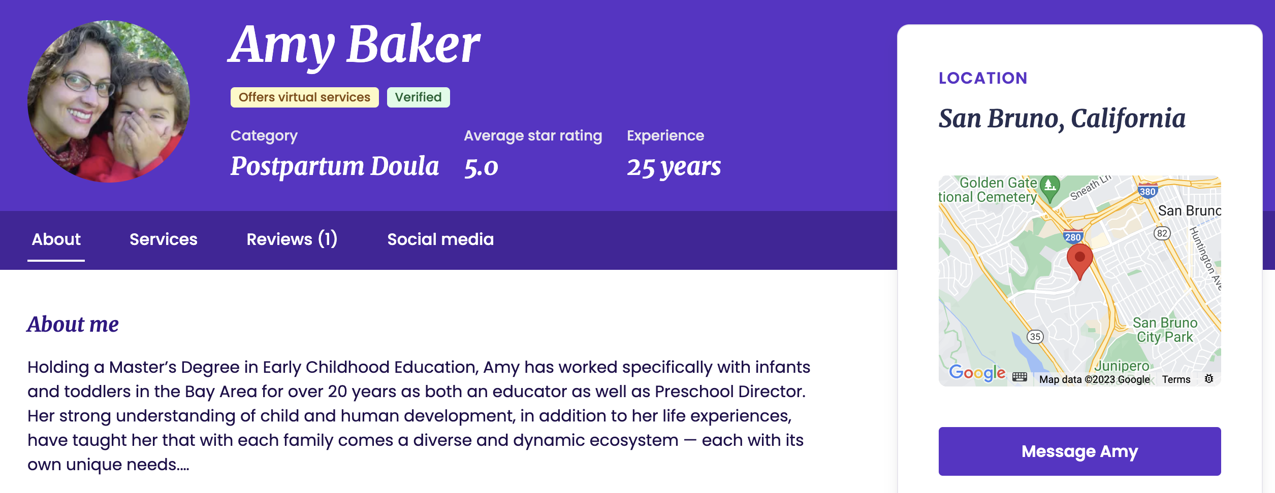 Amy Baker, Doula