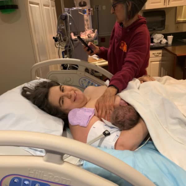 Cheryl Abrams is supporting a birth client.