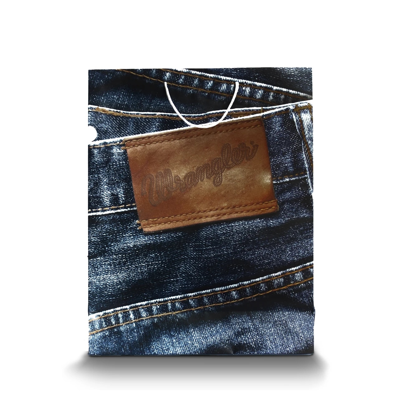 Bolsa tipo boutique para la marca de Jeans Wrangler de papel con asa cordón.