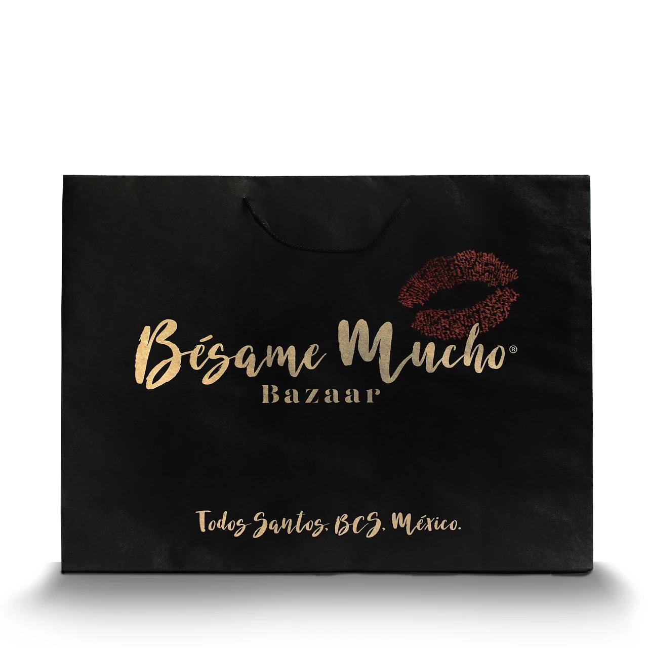 Bolsa de boutique grande en color negro impresa y personalizada para la boutique: Besame Mucho