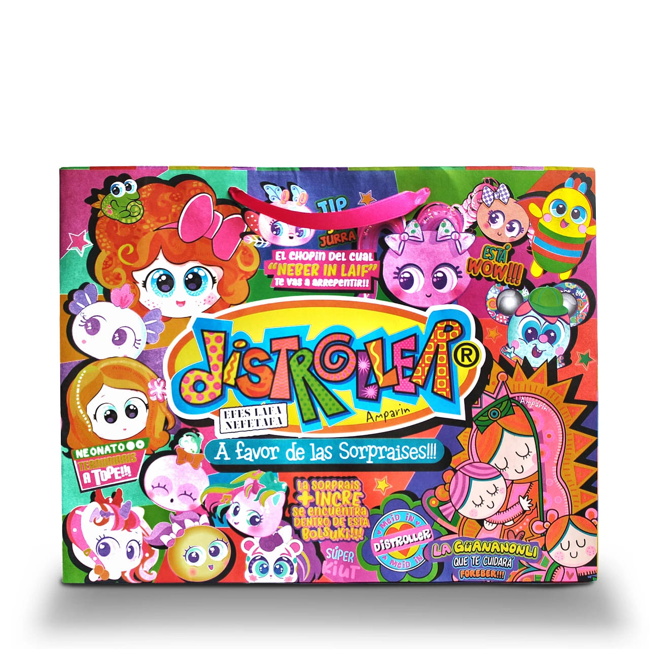 Bolsa para juguetes y regalos impresa a todo color para la marca: Distroller.