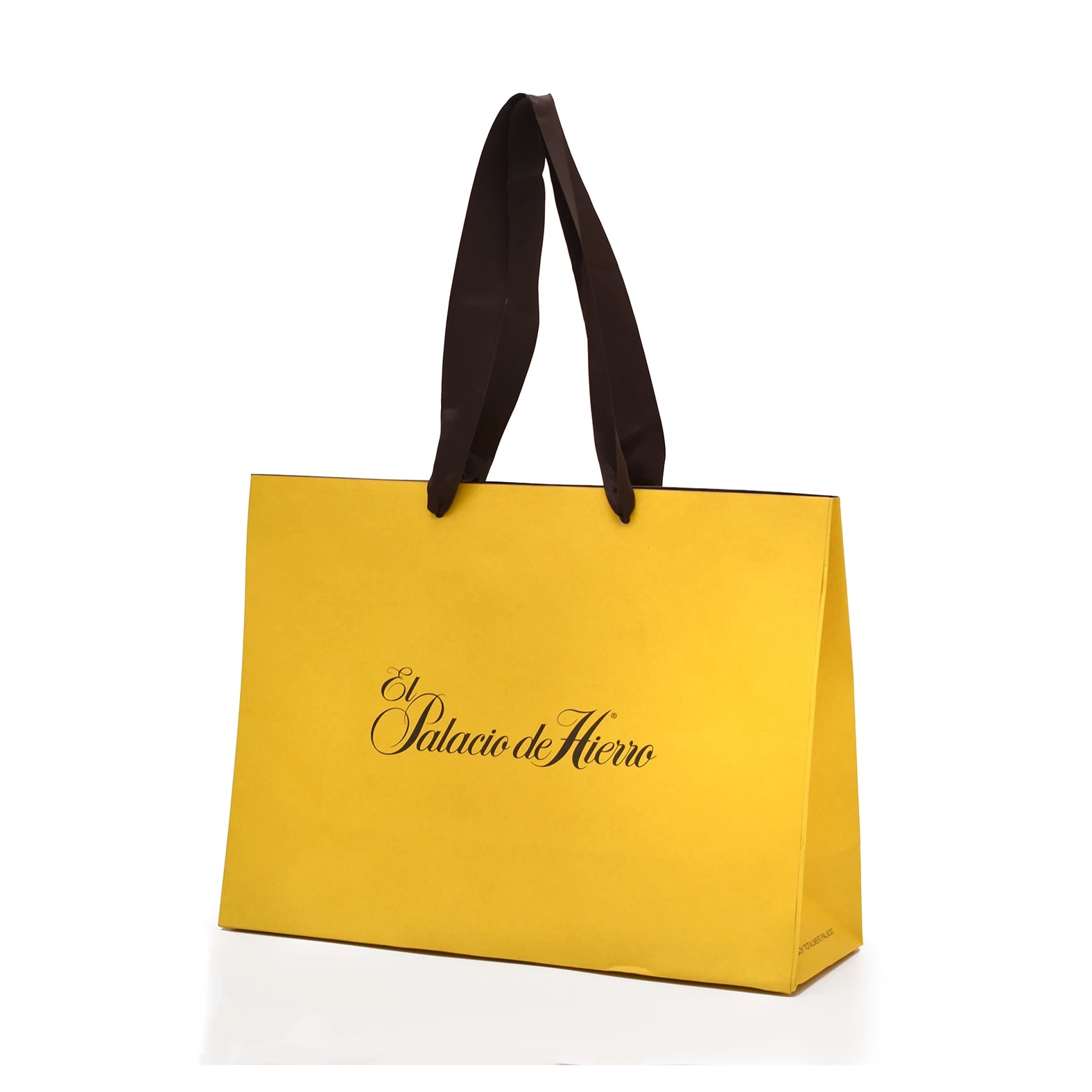 Bolsa amarilla de papel impresa para la cadena de tiendas: El Palacio de Hierro.