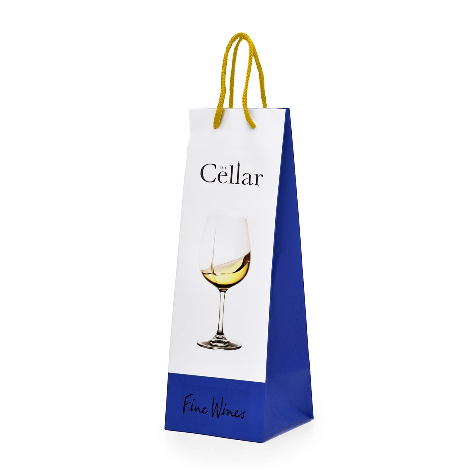 Bolsa para botellas de vino blanca con azul con logotipo de: Cellar.