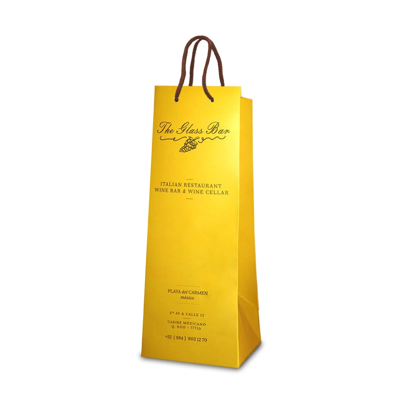 Bolsa amarilla para botellas de vino personalizada para: The Glass Bar.