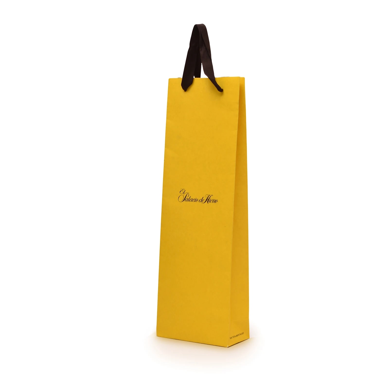 Bolsa para botella de vino en color amarillo impresa con logo de: El Palacio de Hierro.