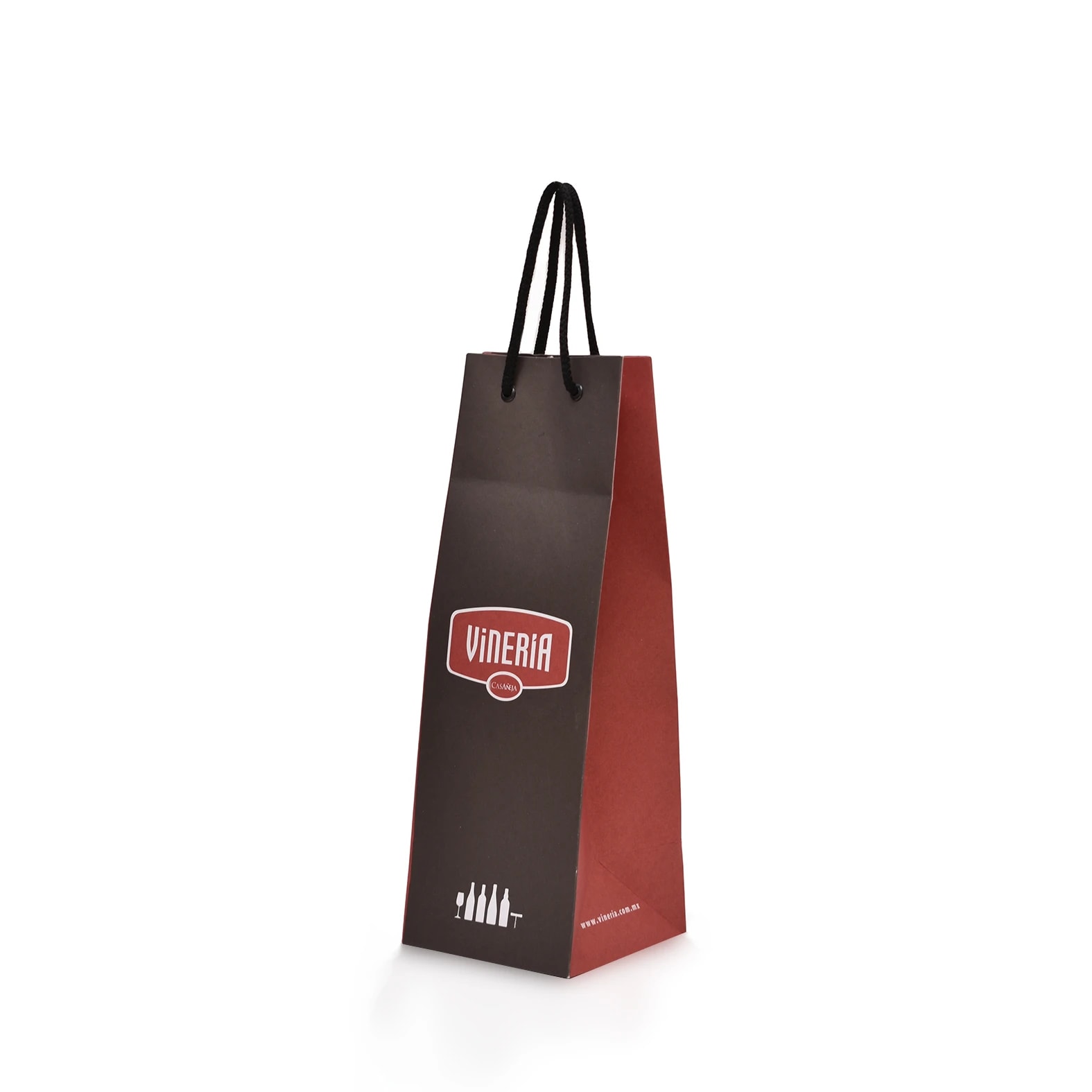Bolsa para negocio de vinos impresa con imagen y logotipo de: Vinería.