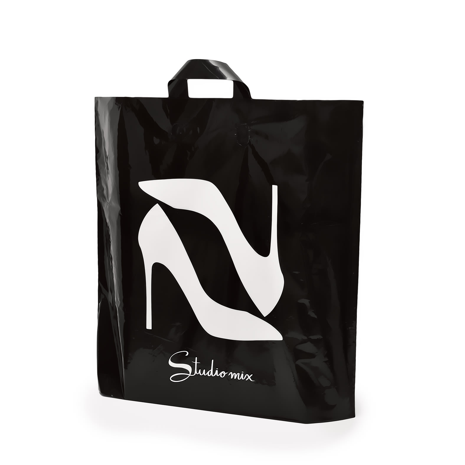 Bolsa para zapatería en color negro impresa con imagen de: Studio Mix.