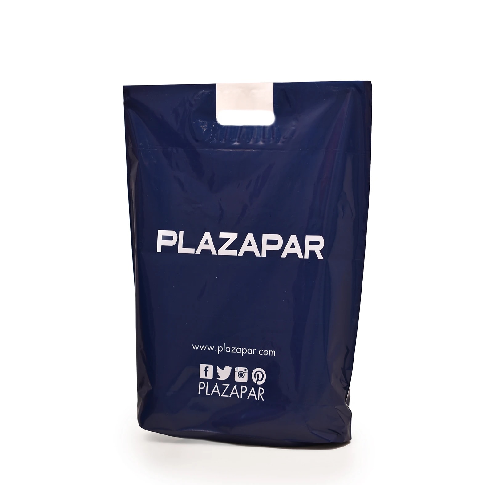 Bolsa para negocio de venta de calzado de plástico color azul: Plazapar.