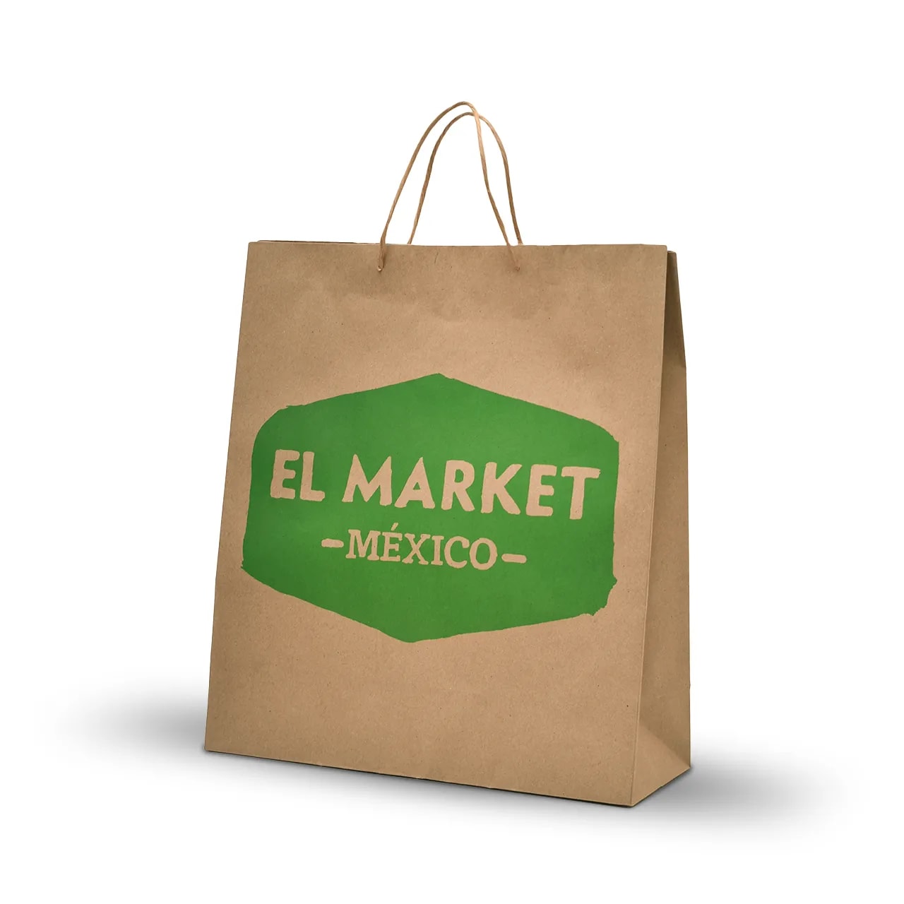 Bolsa de papel tipo kraft personalizada con logotipo a una tinta verde.