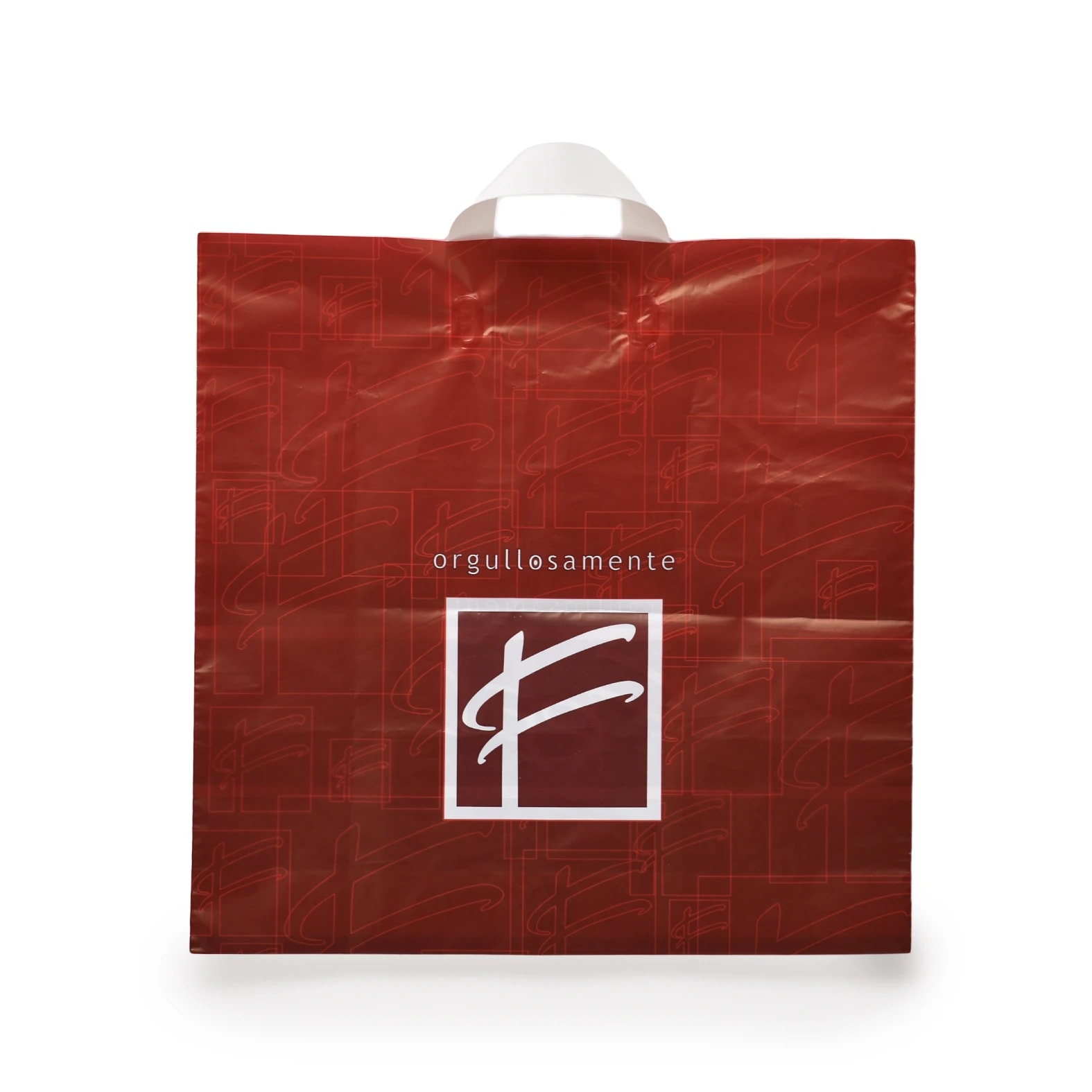 Bolsa de plástico con asas flexibles impresa y personalizada para la marca: Fred