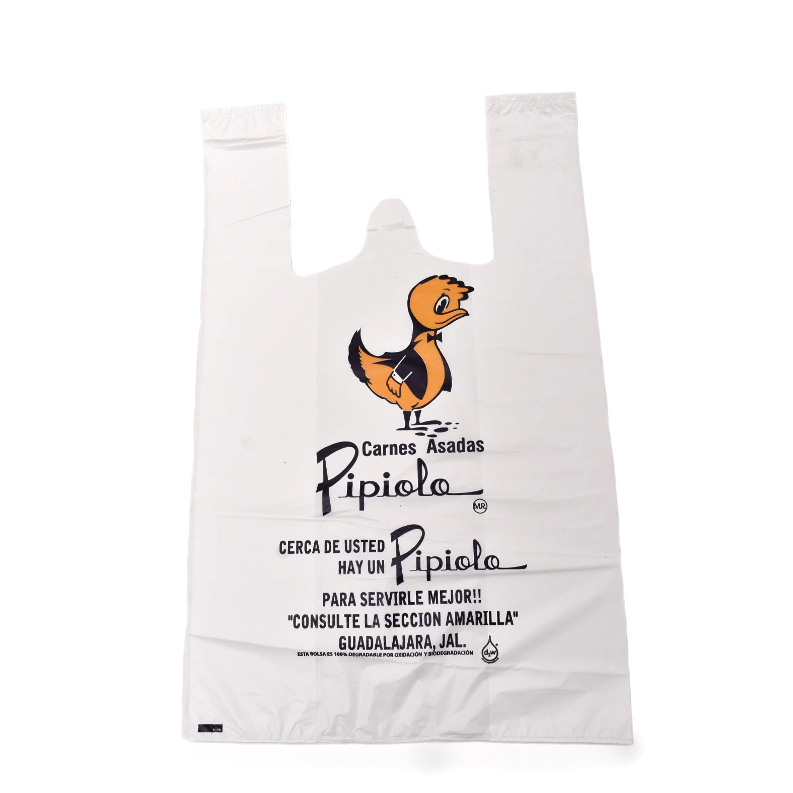 Bolsa tipo camiseta personalizada con logotipo para restaurant: Carnes Asadas Pipiolo.