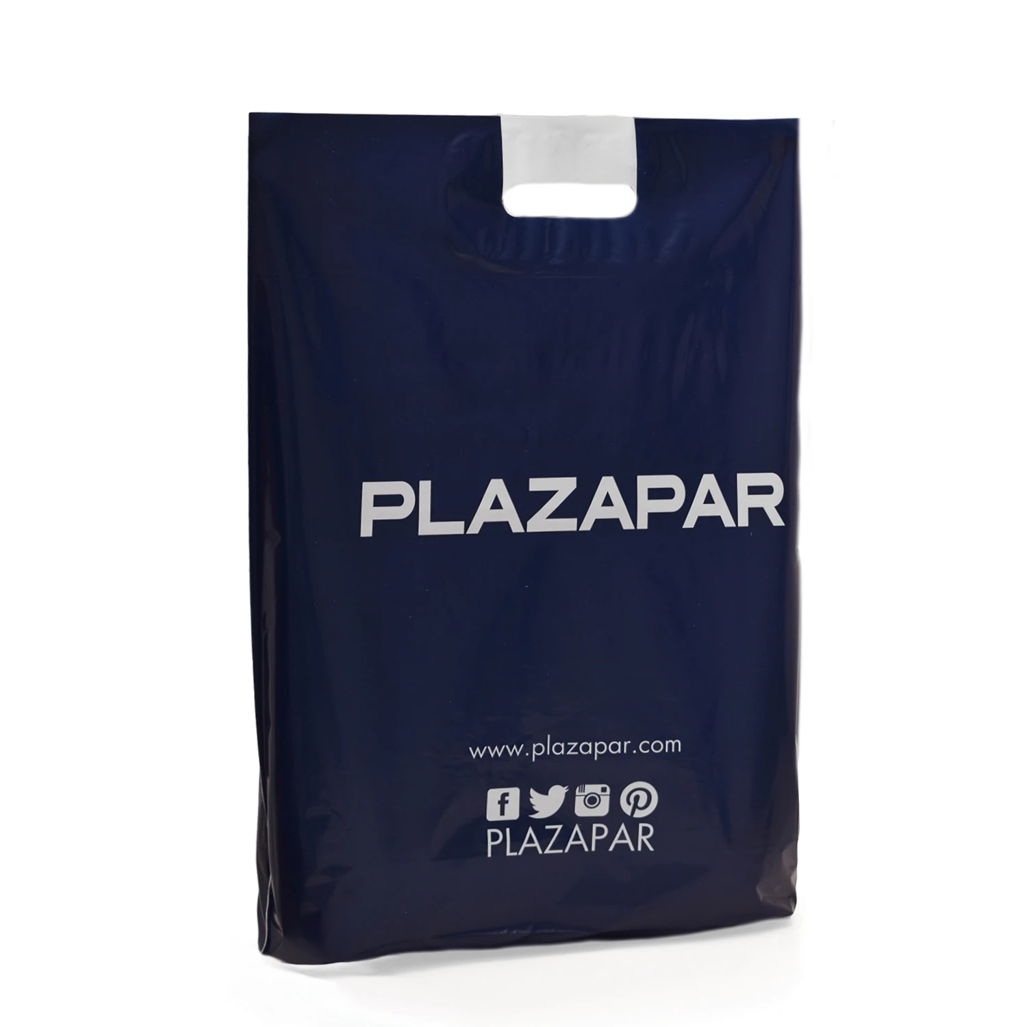 Bolsa plástica con asas troqueladas con logo: Plazapar