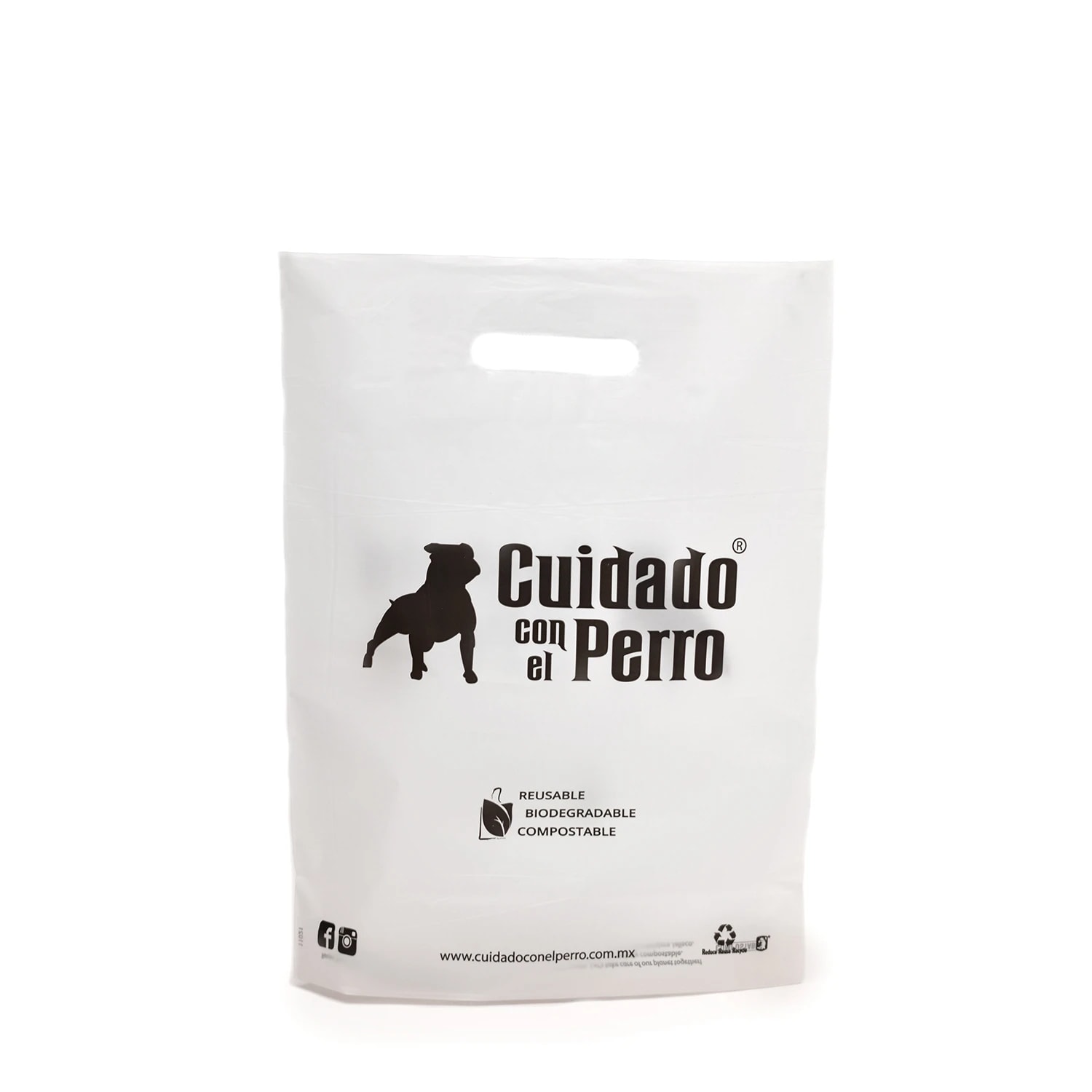 Bolsa de plástico troquelada con logo de: Cuidado con el Perro